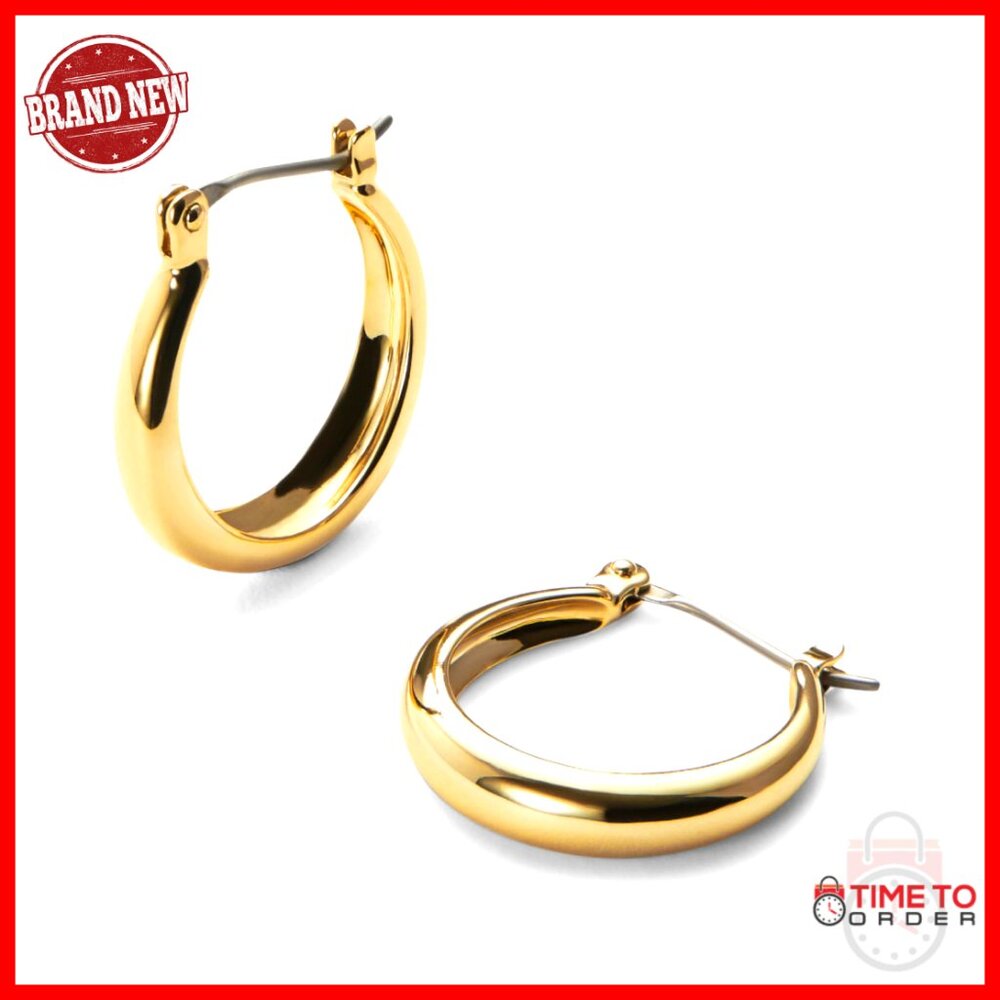 14k Gold Plated Hoop Earrings, Hypoallergenic, 19.4mm, Tarnish-Free
